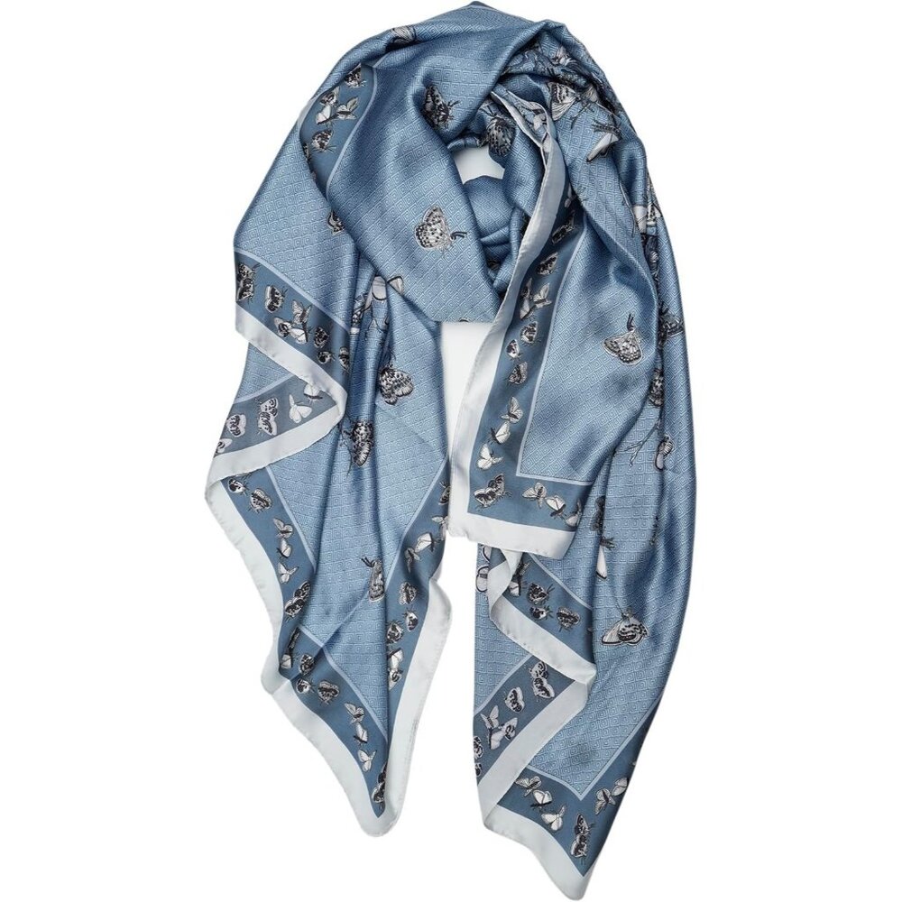 Women  Blue/Butterfly  Mulberry Silk Shawl Lightweight Sunscreen Scarf